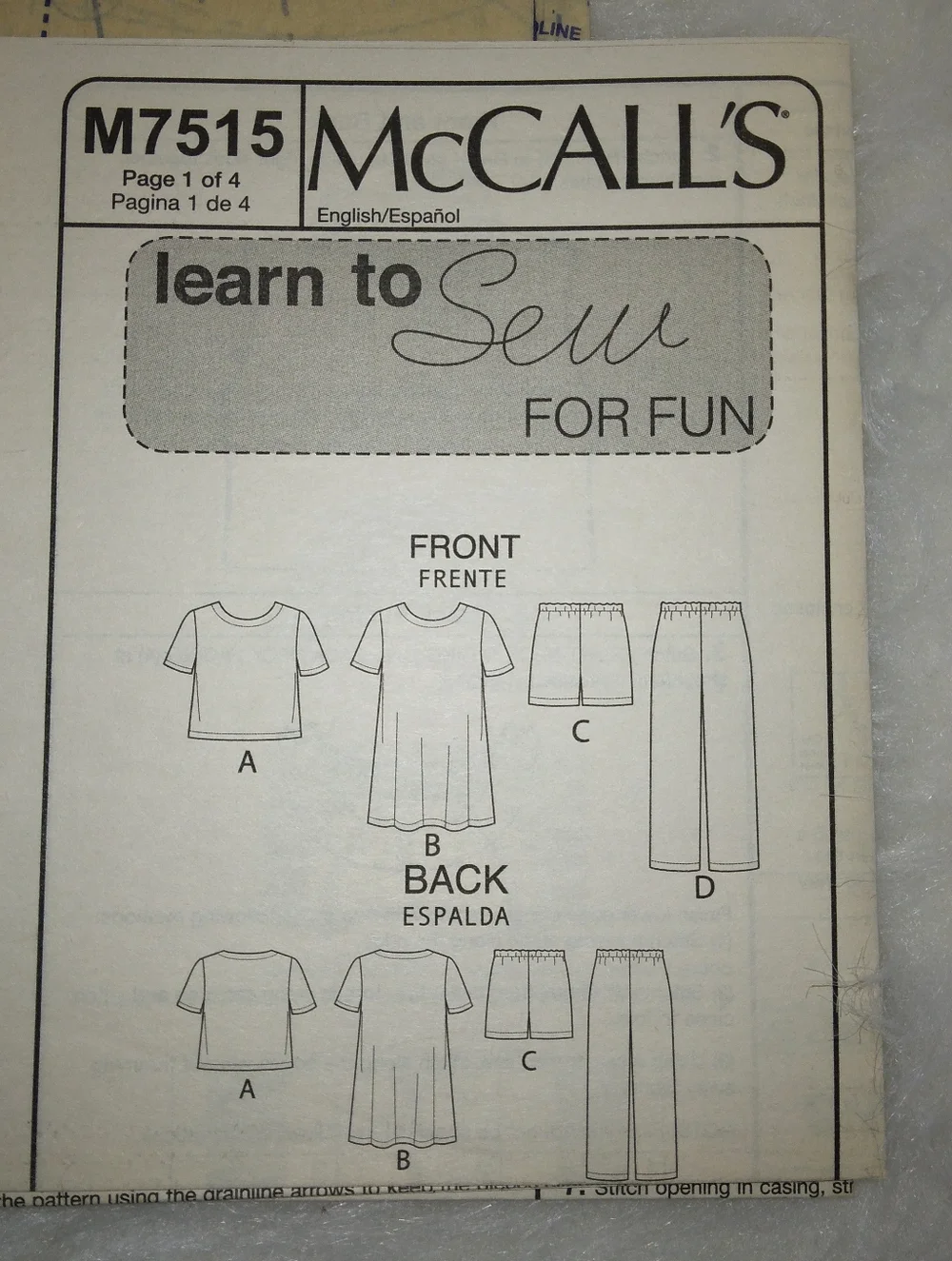 MCALL'S M7515 Sz XS-M Misses Shorts Pants Top Dress. Patterns Designef For Begin